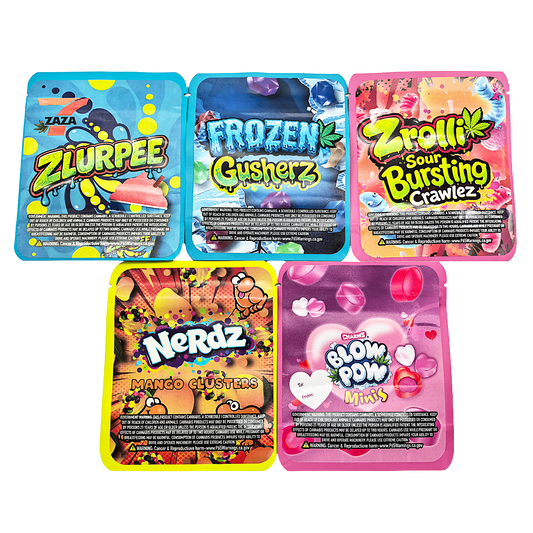 25 Pack 3.5g Thick Sticker Mylar Bags Premium Smell Proof Packaging Mix  | Candy Mashup Collection
