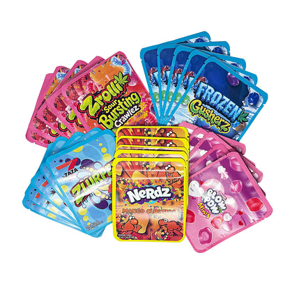 25 Pack 3.5g Thick Sticker Mylar Bags Premium Smell Proof Packaging Mix  | Candy Mashup Collection
