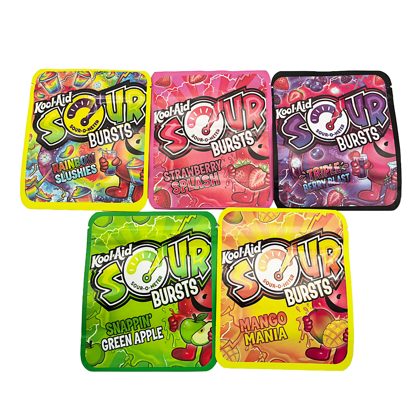 25 Pack - 3.5g Thick Sticker Mylar Bags Premium Smell Proof Packaging  | Sour Bursts Collection