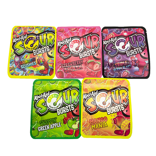 25 Pack - 3.5g Thick Sticker Mylar Bags Premium Smell Proof Packaging  | Sour Bursts Collection