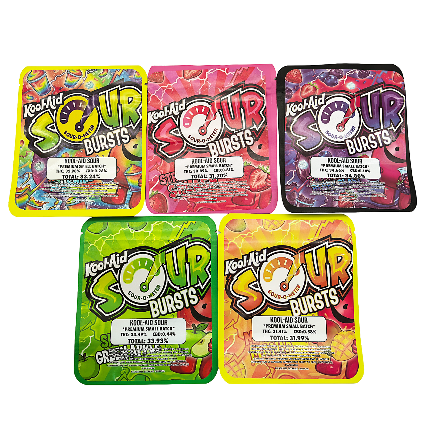 25 Pack - 3.5g Thick Sticker Mylar Bags Premium Smell Proof Packaging  | Sour Bursts Collection