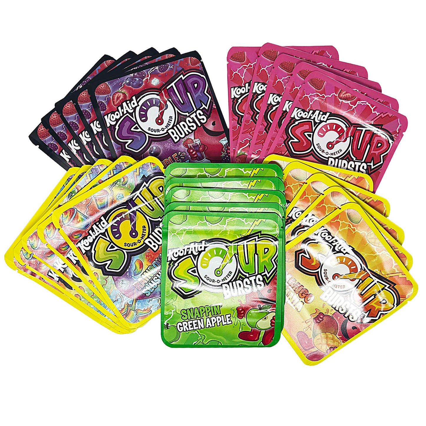 25 Pack 3.5g Thick Sticker Mylar Bags Premium Smell Proof Packaging Mix  | Sour Bursts Collection
