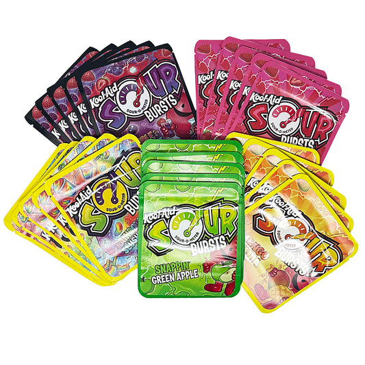 25 Pack 3.5g Thick Sticker Mylar Bags Premium Smell Proof Packaging Mix  | Sour Bursts Collection