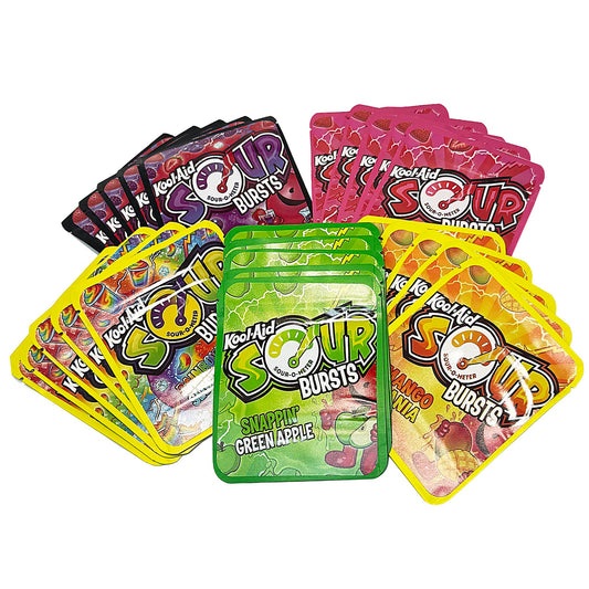 25 Pack 3.5g Thick Sticker Mylar Bags Premium Smell Proof Packaging Mix  | Sour Bursts Collection