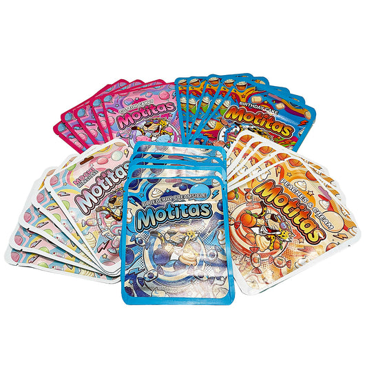 25 Pack 3.5g Thick Sticker Mylar Bags Premium Smell Proof Packaging Mix  | Motitas Collection
