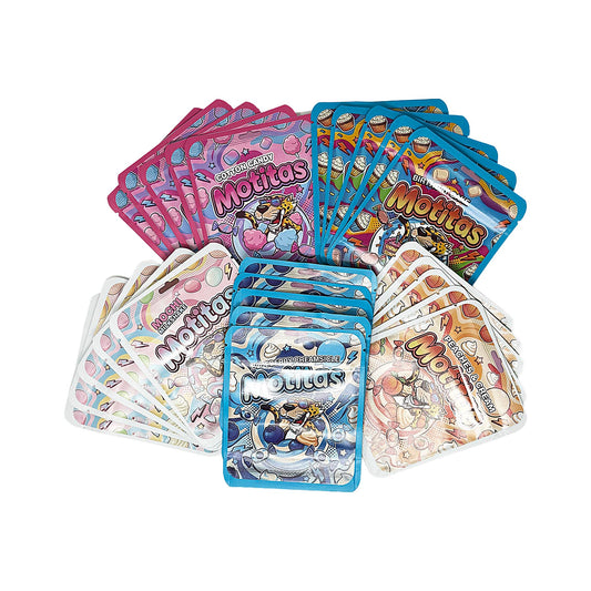 25 Pack 3.5g Thick Sticker Mylar Bags Premium Smell Proof Packaging Mix  | Motitas Collection