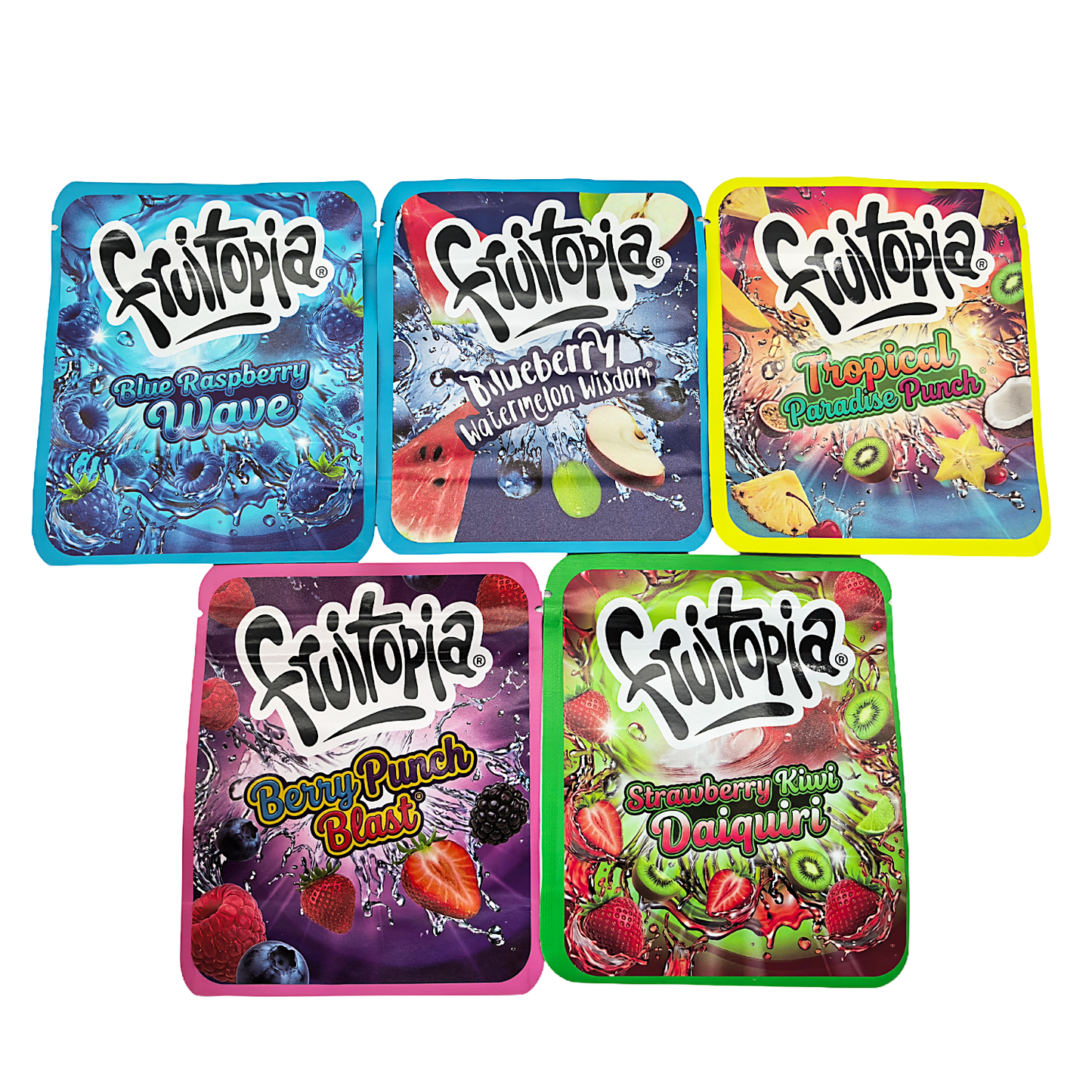 25 Pack - 3.5g Thick Sticker Mylar Bags Premium Smell Proof Packaging  | Fruitopia Collection