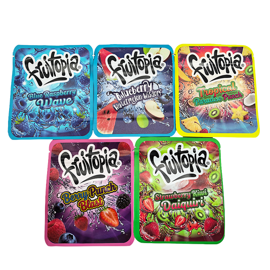 25 Pack - 3.5g Thick Sticker Mylar Bags Premium Smell Proof Packaging  | Fruitopia Collection