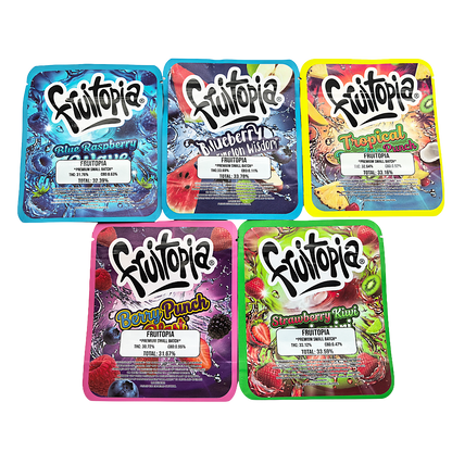 25 Pack - 3.5g Thick Sticker Mylar Bags Premium Smell Proof Packaging  | Fruitopia Collection