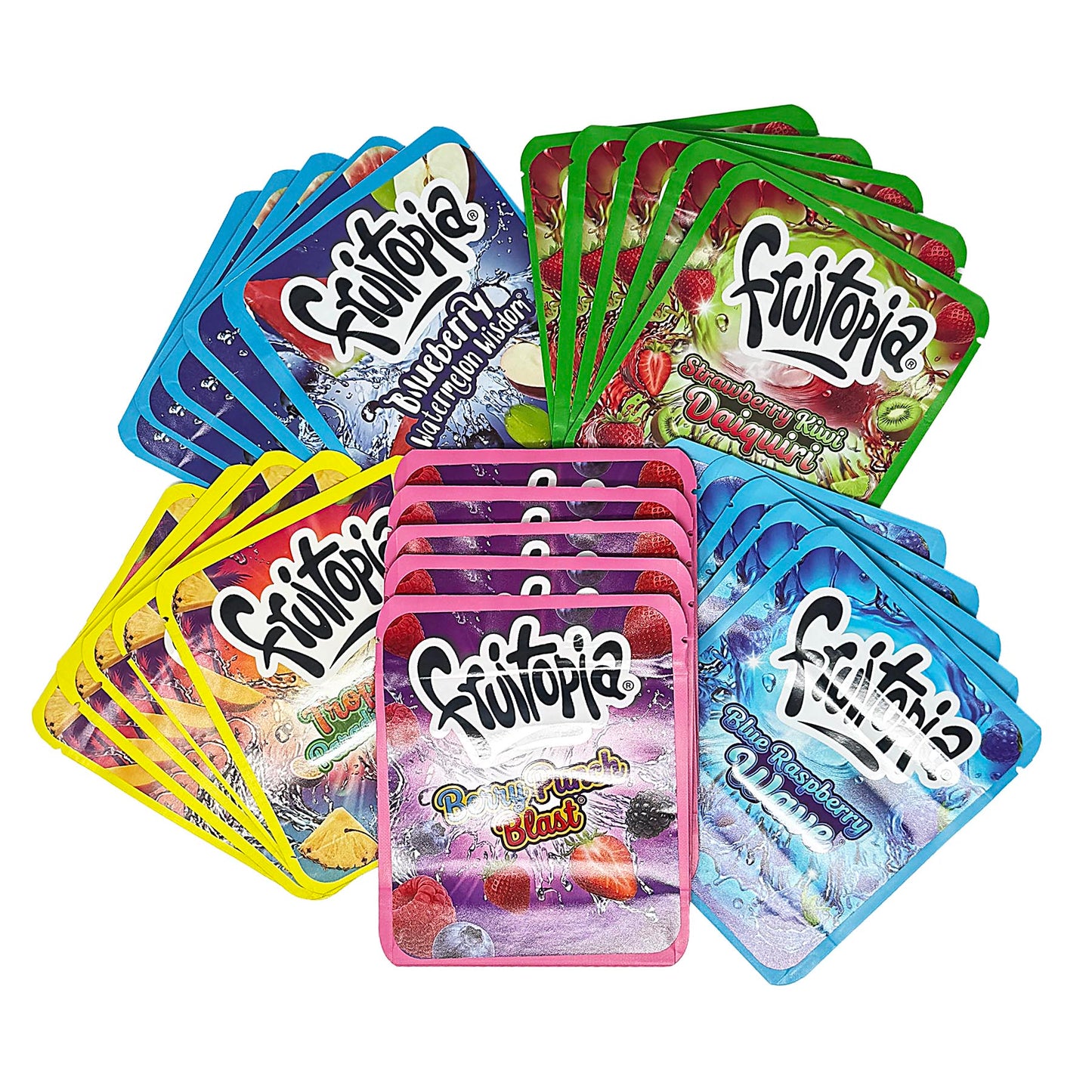 25 Pack 3.5g Thick Sticker Mylar Bags Premium Smell Proof Packaging Mix  | Fruitopia Collection
