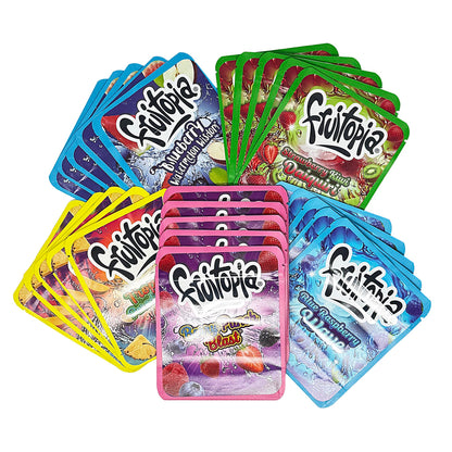 25 Pack 3.5g Thick Sticker Mylar Bags Premium Smell Proof Packaging Mix  | Fruitopia Collection