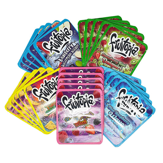 25 Pack 3.5g Thick Sticker Mylar Bags Premium Smell Proof Packaging Mix  | Fruitopia Collection