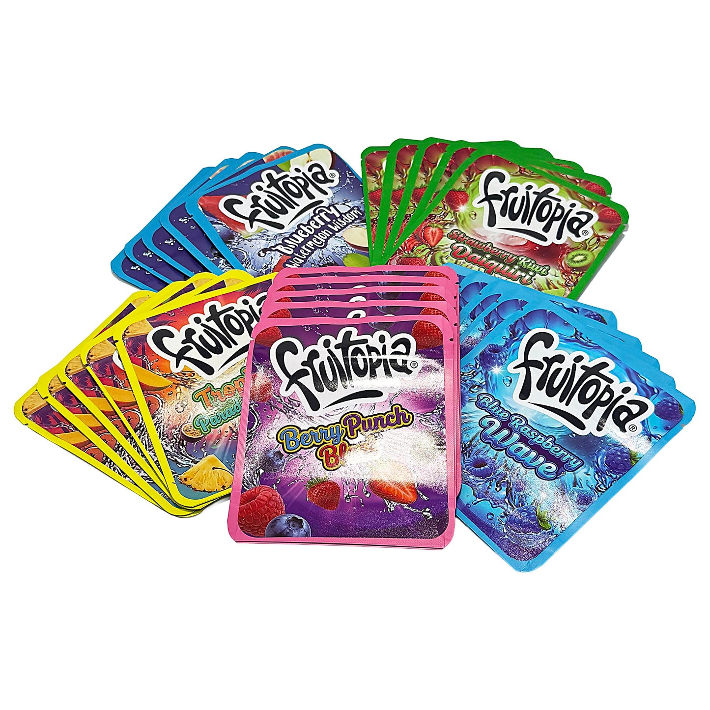 25 Pack 3.5g Thick Sticker Mylar Bags Premium Smell Proof Packaging Mix  | Fruitopia Collection