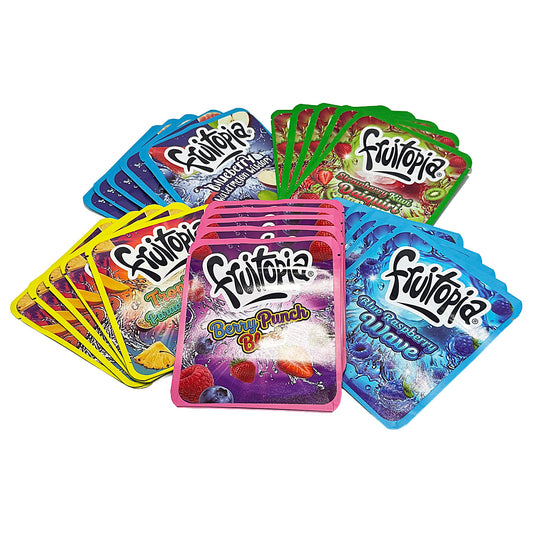 25 Pack 3.5g Thick Sticker Mylar Bags Premium Smell Proof Packaging Mix  | Fruitopia Collection