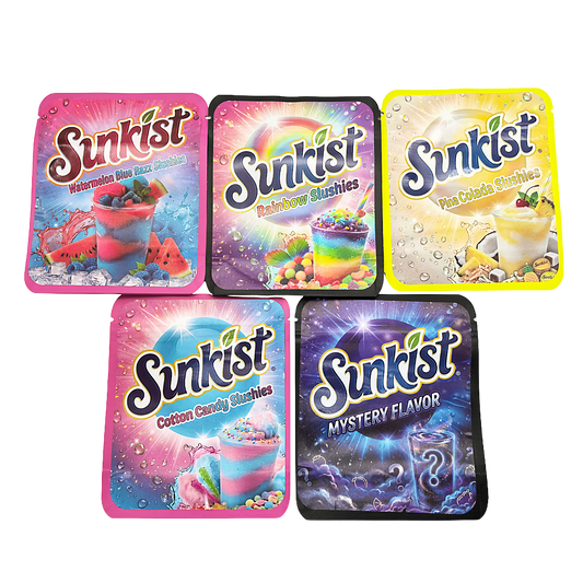 25 Pack - 3.5g Thick Sticker Mylar Bags Premium Smell Proof Packaging  | Sunkist Collection