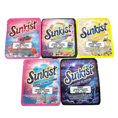 25 Pack - 3.5g Thick Sticker Mylar Bags Premium Smell Proof Packaging  | Sunkist Collection