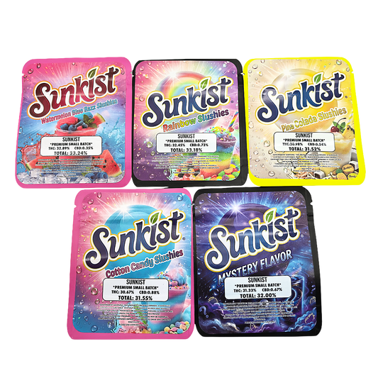 25 Pack 3.5g Thick Sticker Mylar Bags Premium Smell Proof Packaging Mix  | Sunkist Collection