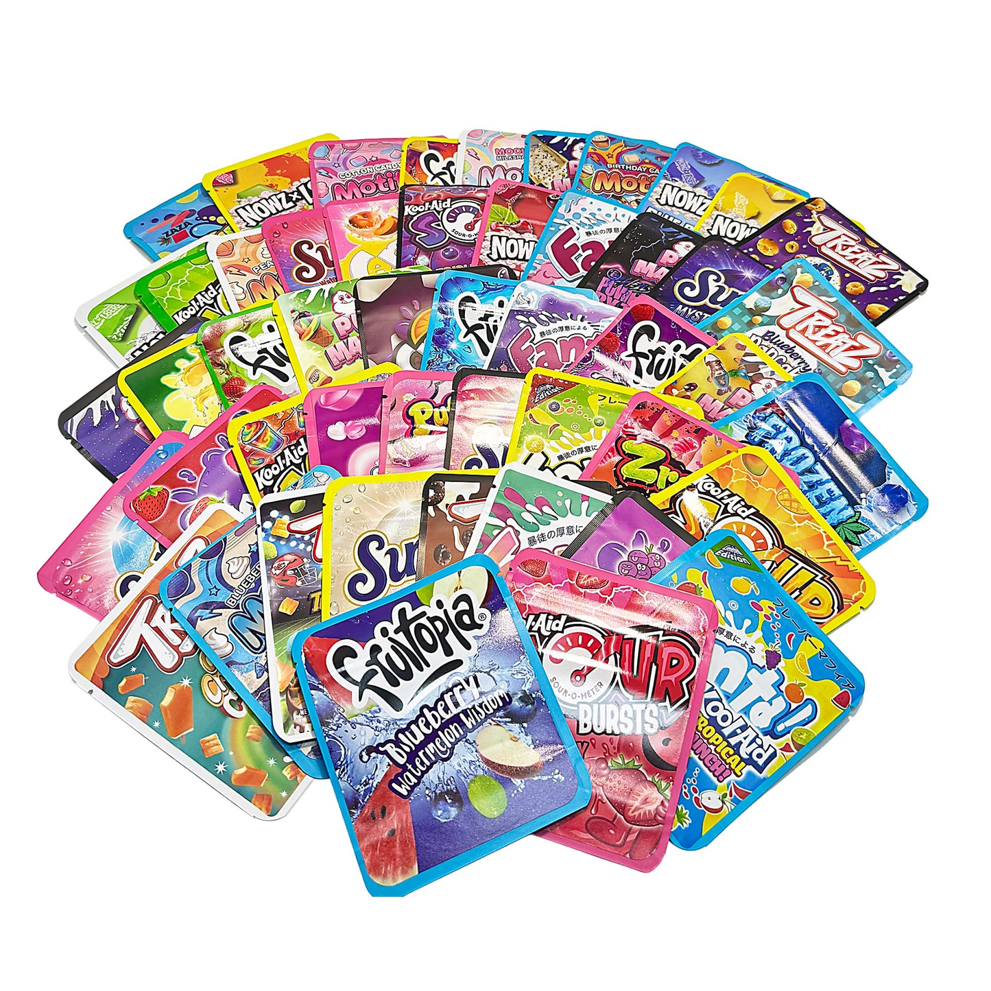 50 Pack 3.5g Thick Sticker Mylar Bags Premium Smell Proof Packaging Mix - Assorted Pack