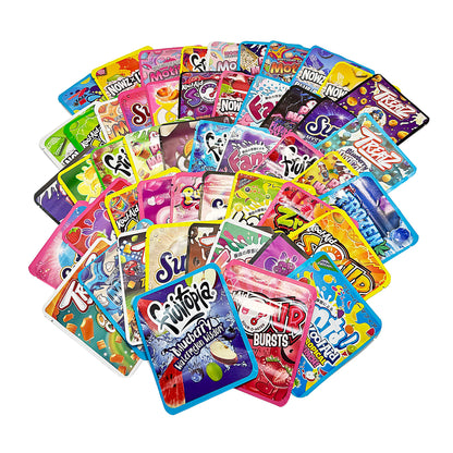 50 Pack 3.5g Thick Sticker Mylar Bags Premium Smell Proof Packaging Mix - Assorted Pack