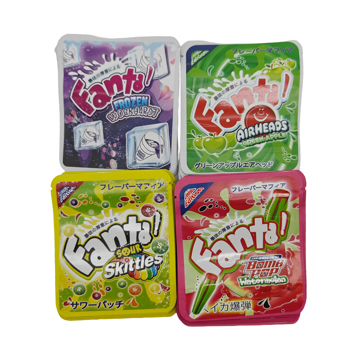 32 Pack - 3.5g Thick Sticker Mylar Bags - Premium Smell Proof Packaging Mix - Fanta Candy Set