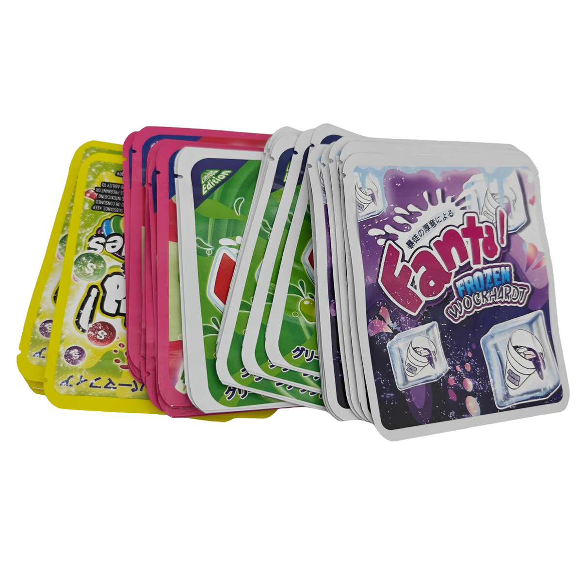 32 Pack - 3.5g Thick Sticker Mylar Bags - Premium Smell Proof Packaging Mix - Fanta Candy Set