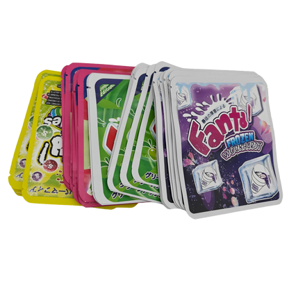 32 Pack - 3.5g Thick Sticker Mylar Bags - Premium Smell Proof Packaging Mix - Fanta Candy Set