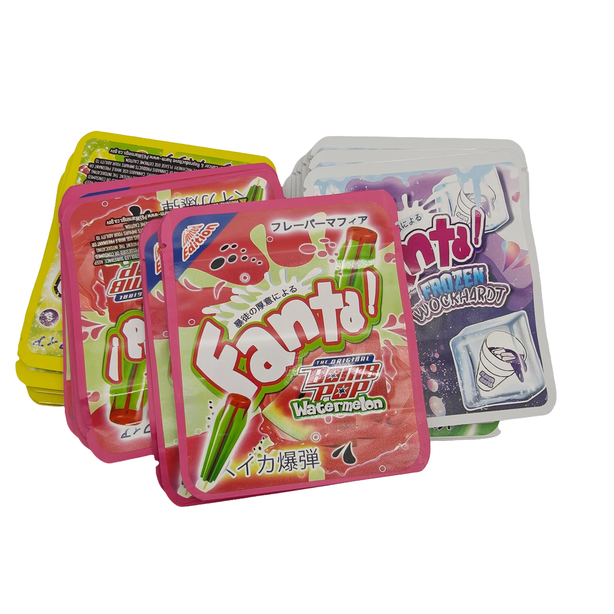 32 Pack - 3.5g Thick Sticker Mylar Bags - Premium Smell Proof Packaging Mix - Fanta Candy Set