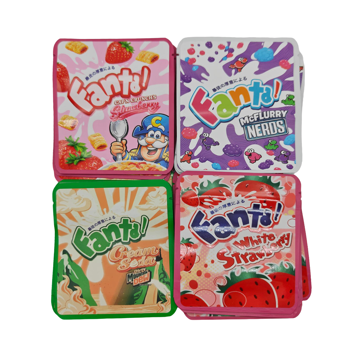 32 Pack - 3.5g Thick Sticker Mylar Bags - Premium Smell Proof Packaging Mix - Fanta Fun Set