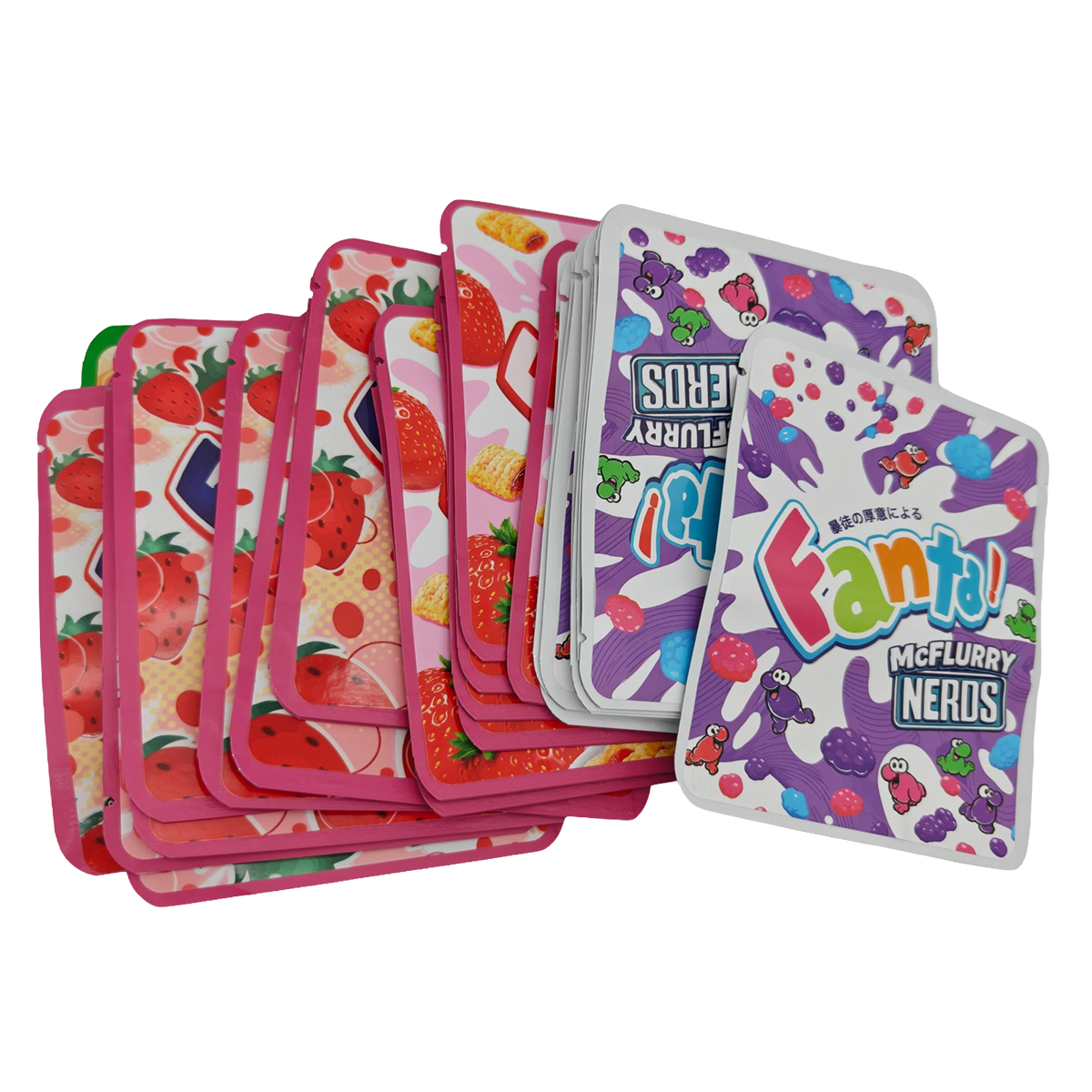 32 Pack - 3.5g Thick Sticker Mylar Bags - Premium Smell Proof Packaging Mix - Fanta Fun Set