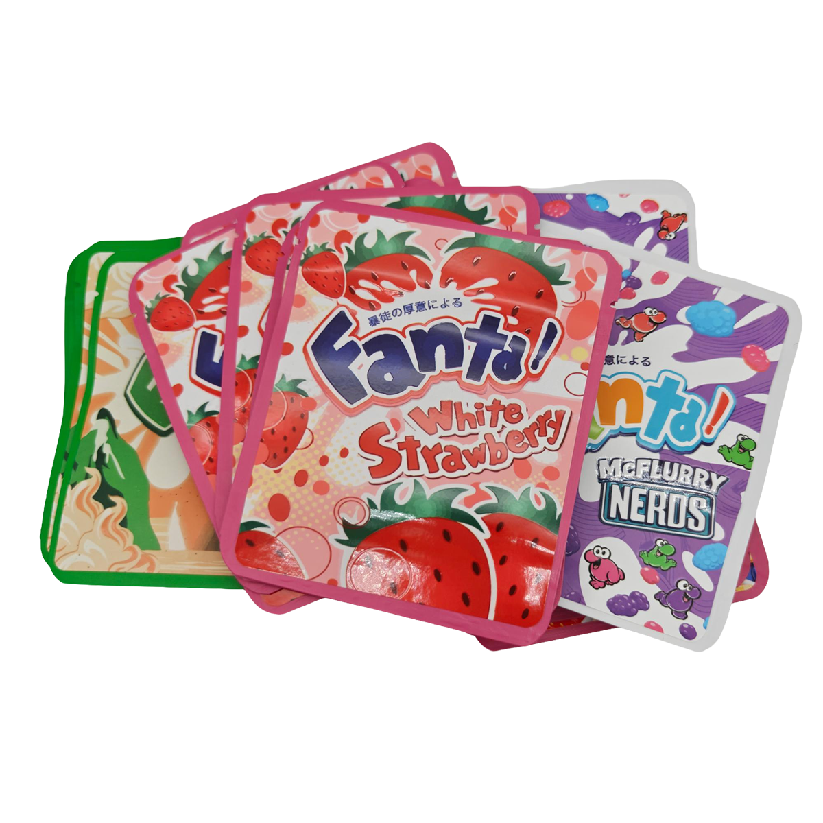 32 Pack - 3.5g Thick Sticker Mylar Bags - Premium Smell Proof Packaging Mix - Fanta Fun Set