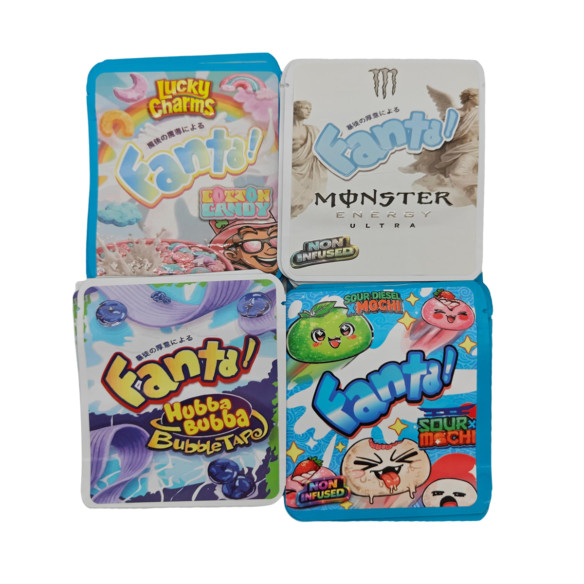 32 Pack - 3.5g Thick Sticker Mylar Bags - Premium Smell Proof Packaging Mix - Fanta Exotic Set