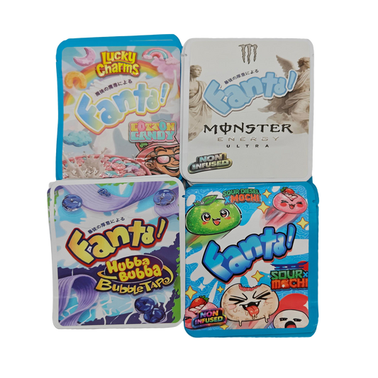 32 Pack - 3.5g Thick Sticker Mylar Bags - Premium Smell Proof Packaging Mix - Fanta Exotic Set
