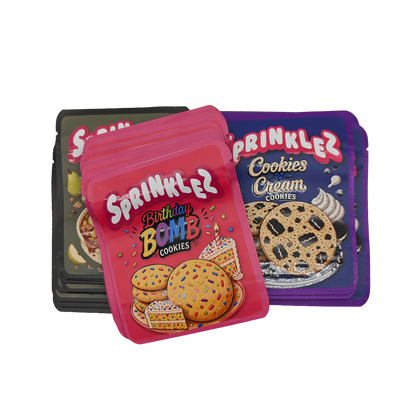 32 Pack - 3.5g Thick Sticker Mylar Bags - Premium Smell Proof Packaging Mix - Sprinklez Cookies
