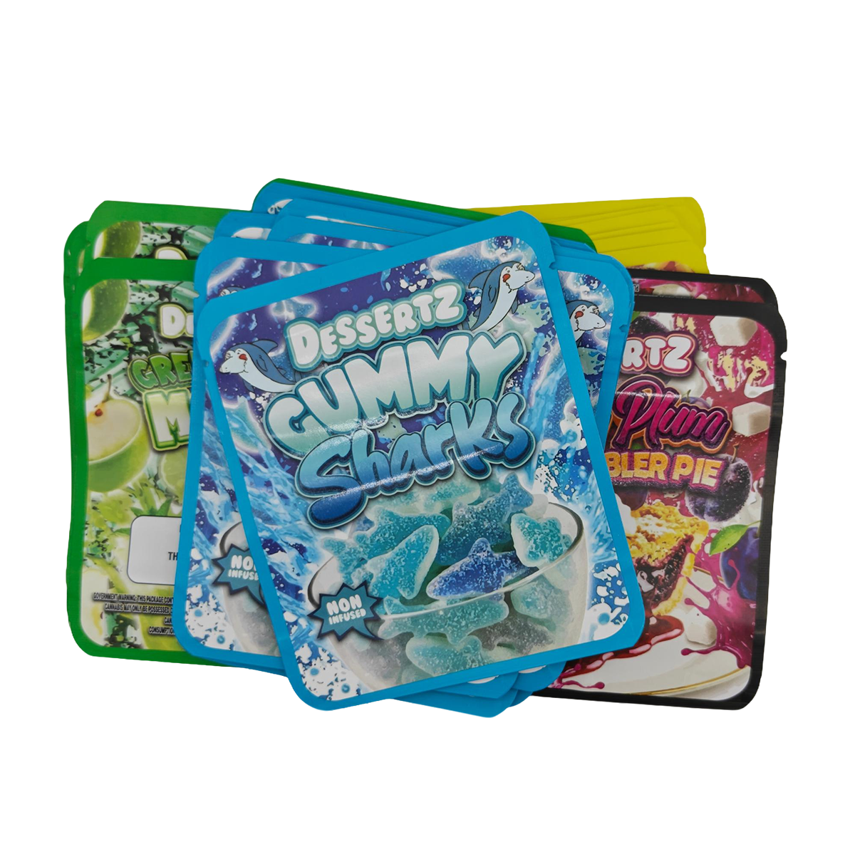 32 Pack - 3.5g Thick Sticker Mylar Bags - Premium Smell Proof Packaging Mix - Dessertz Unique Set