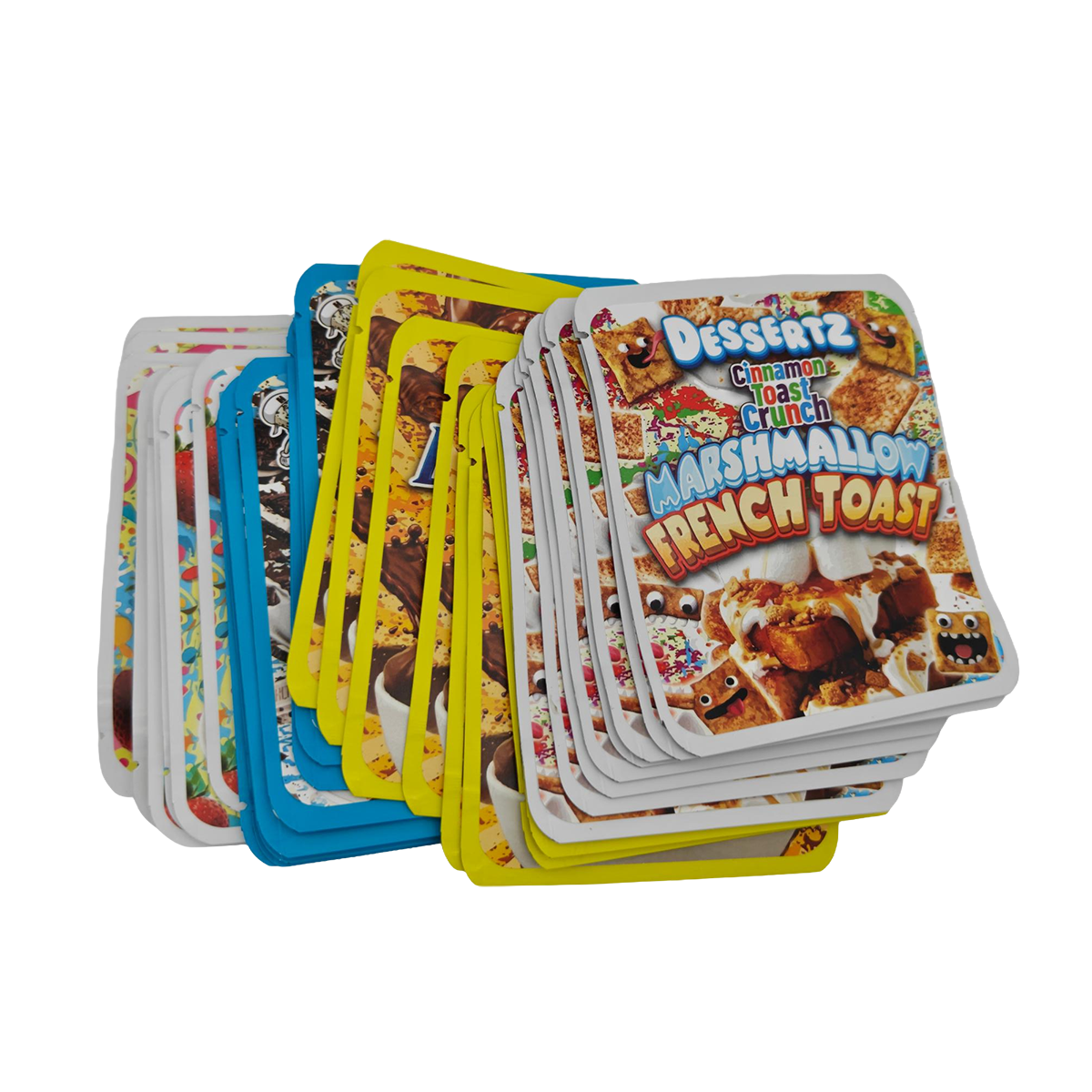 32 Pack - 3.5g Thick Sticker Mylar Bags - Premium Smell Proof Packaging Mix - Dessertz Sweets Set