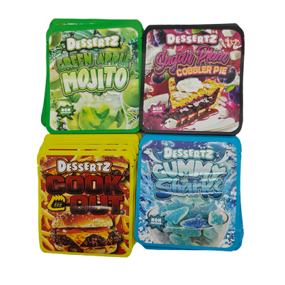 32 Pack - 3.5g Thick Sticker Mylar Bags - Premium Smell Proof Packaging Mix - Dessertz Wild Set