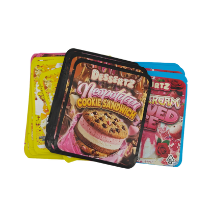 32 Pack - 3.5g Thick Sticker Mylar Bags - Premium Smell Proof Packaging Mix - Dessertz Wild Set