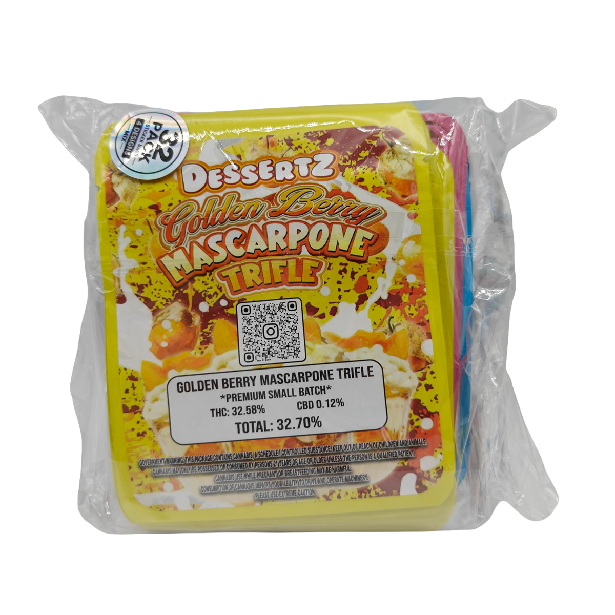 32 Pack - 3.5g Thick Sticker Mylar Bags - Premium Smell Proof Packaging Mix - Dessertz Wild Set