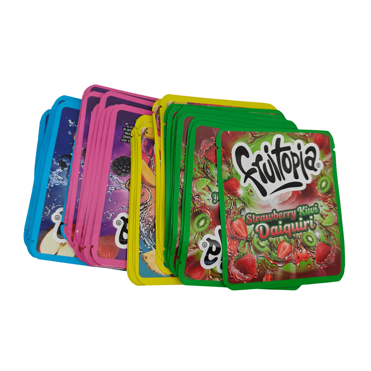32 Pack - 3.5g Thick Sticker Mylar Bags - Premium Smell Proof Packaging Mix - Frutopia Drinks