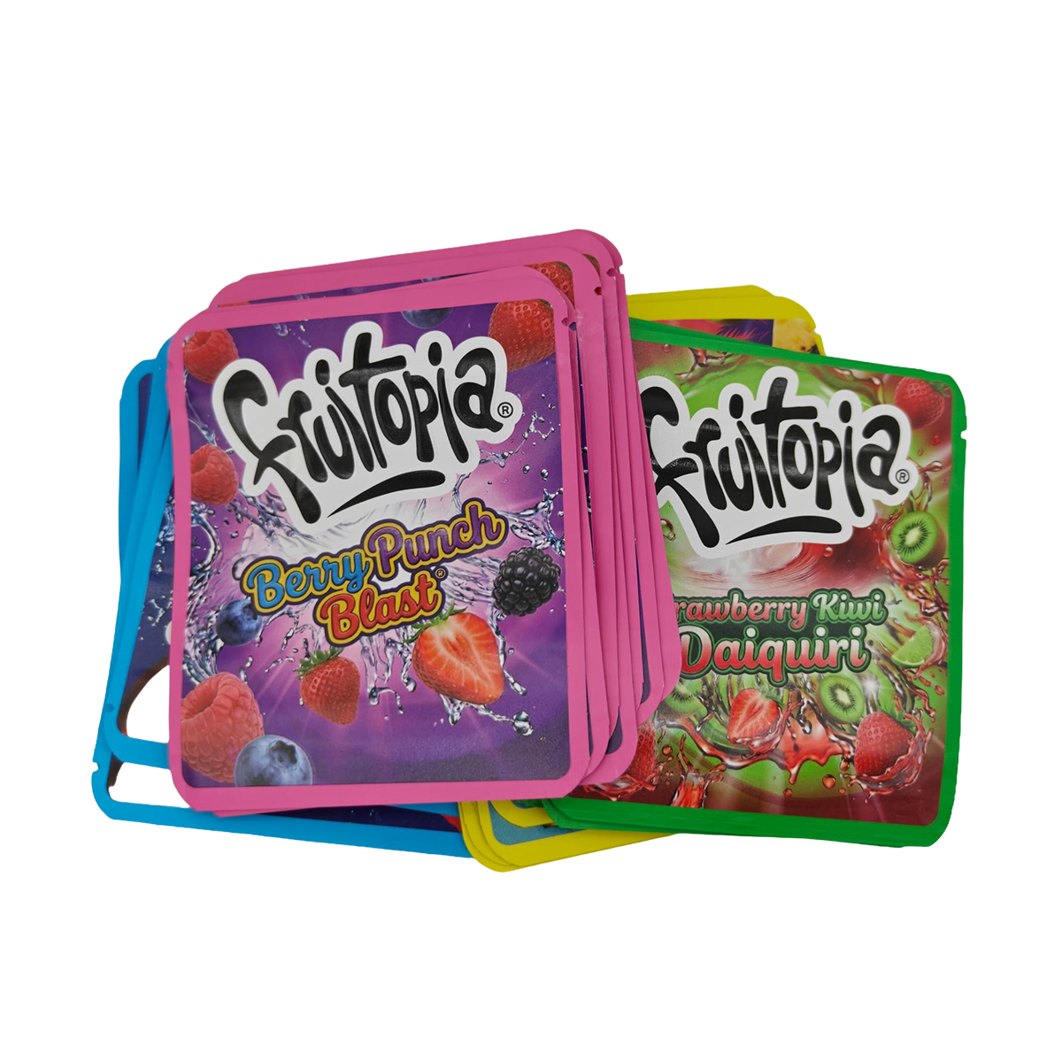 32 Pack - 3.5g Thick Sticker Mylar Bags - Premium Smell Proof Packaging Mix - Frutopia Drinks