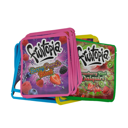 32 Pack - 3.5g Thick Sticker Mylar Bags - Premium Smell Proof Packaging Mix - Frutopia Drinks