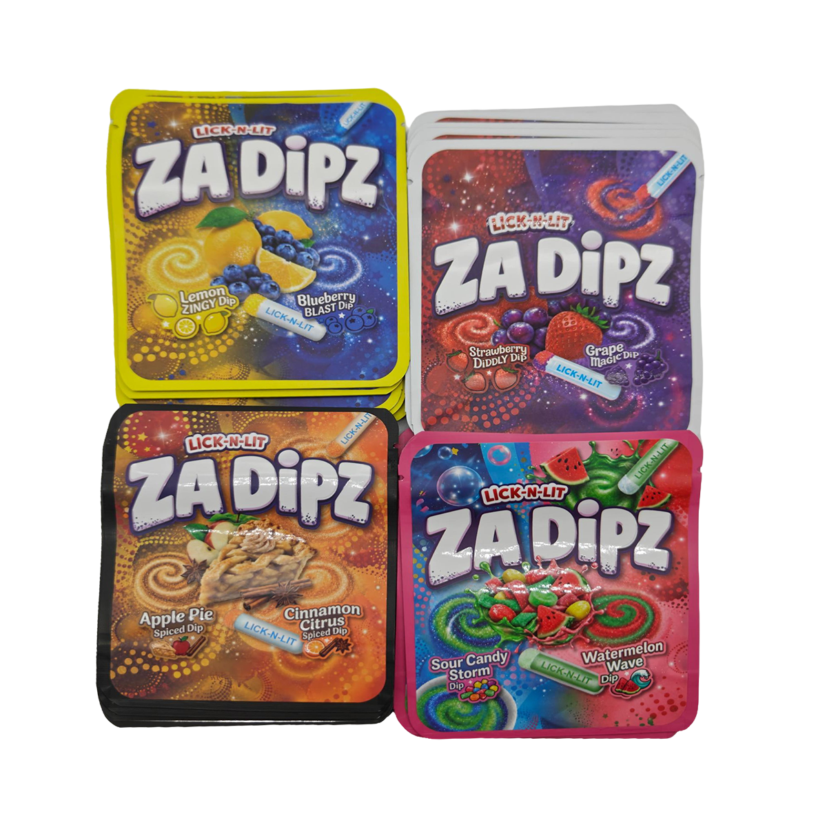 32 Pack - 3.5g Thick Sticker Mylar Bags - Premium Smell Proof Packaging Mix - Za Dips