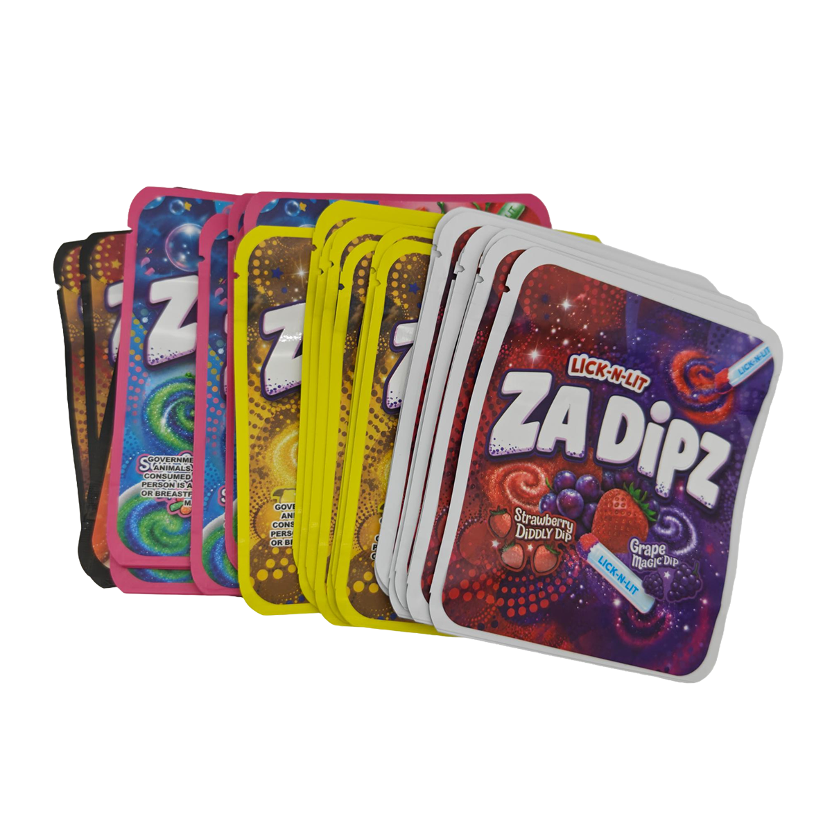 32 Pack - 3.5g Thick Sticker Mylar Bags - Premium Smell Proof Packaging Mix - Za Dips