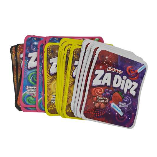 32 Pack - 3.5g Thick Sticker Mylar Bags - Premium Smell Proof Packaging Mix - Za Dips