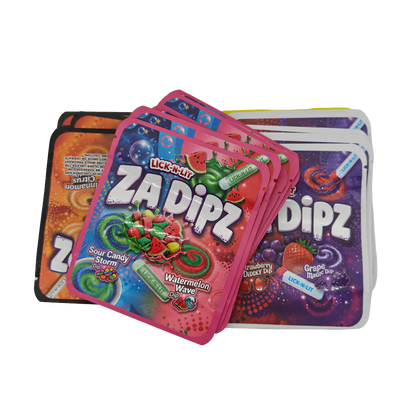 32 Pack - 3.5g Thick Sticker Mylar Bags - Premium Smell Proof Packaging Mix - Za Dips