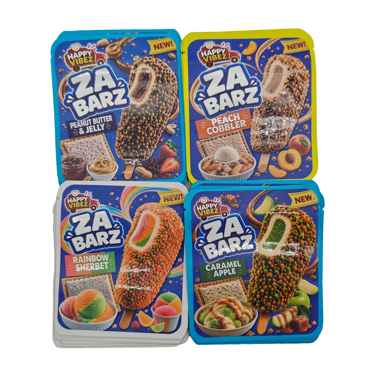 32 Pack - 3.5g Thick Sticker Mylar Bags - Premium Smell Proof Packaging Mix - Za Barz