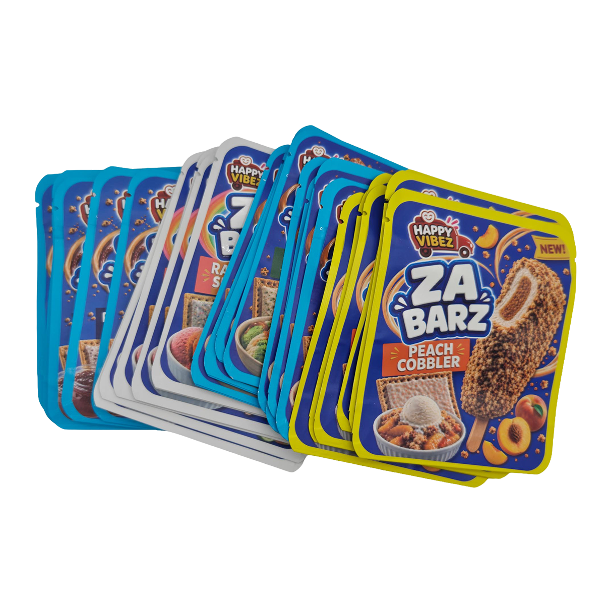 32 Pack - 3.5g Thick Sticker Mylar Bags - Premium Smell Proof Packaging Mix - Za Barz