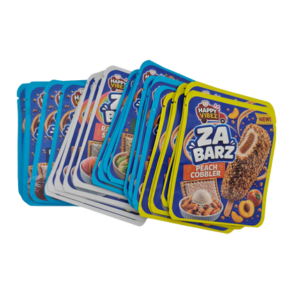 32 Pack - 3.5g Thick Sticker Mylar Bags - Premium Smell Proof Packaging Mix - Za Barz