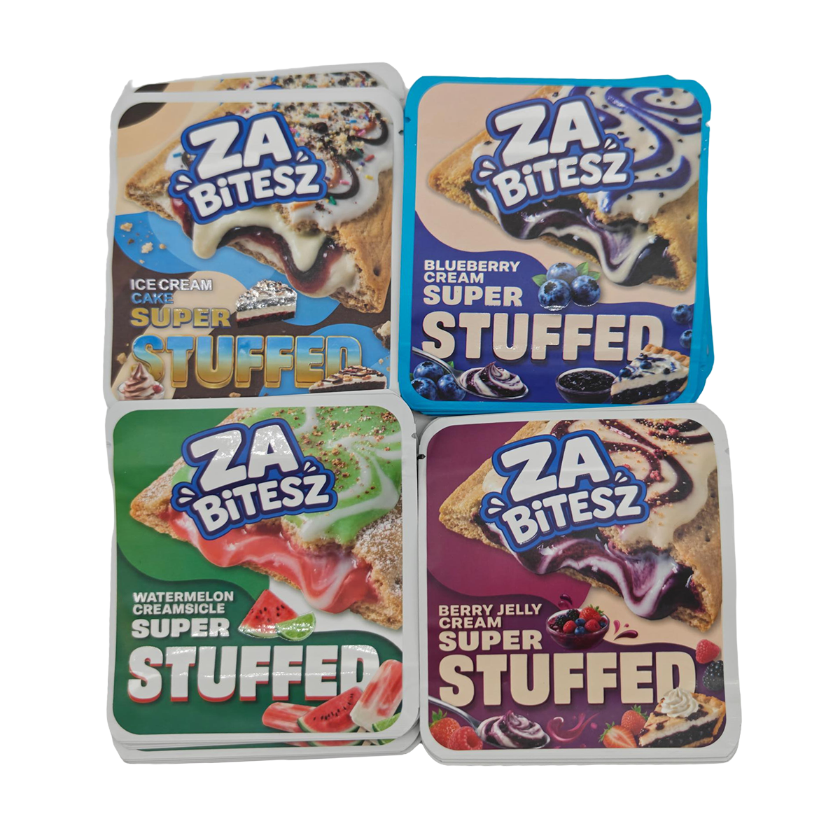 32 Pack - 3.5g Thick Sticker Mylar Bags - Premium Smell Proof Packaging Mix - Za Bitesz