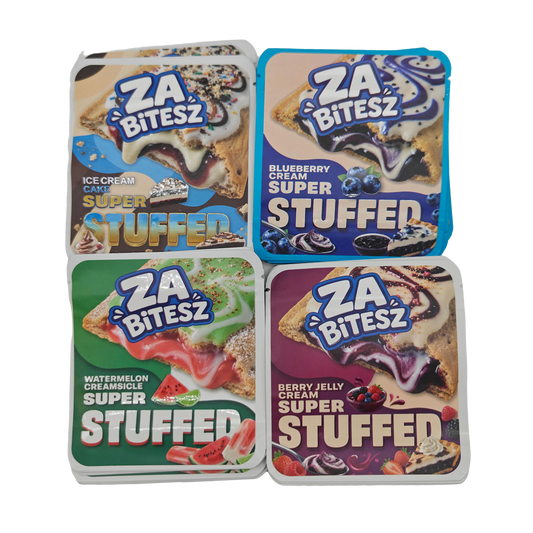32 Pack - 3.5g Thick Sticker Mylar Bags - Premium Smell Proof Packaging Mix - Za Bitesz